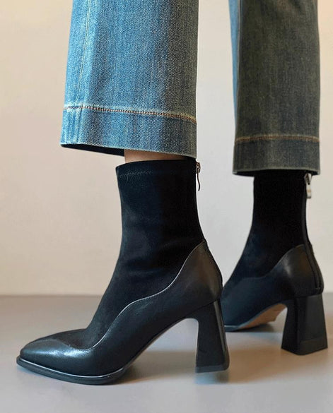Bottines Carrées en Suède & Cuir