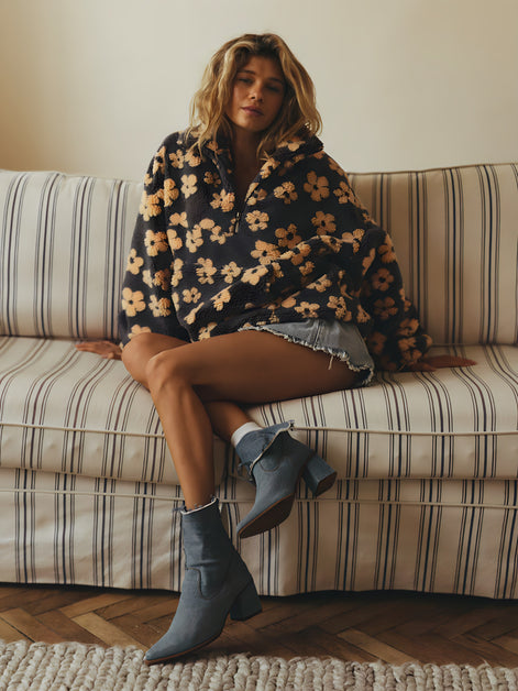 Veste Polaire Sherpa à Fleurs Oversize