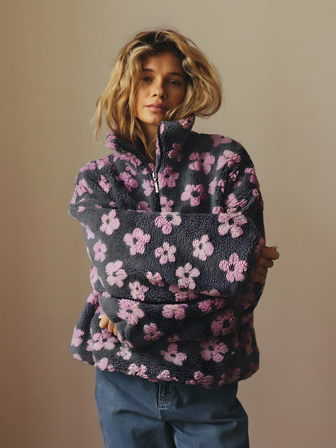 Veste Polaire Sherpa à Fleurs Oversize