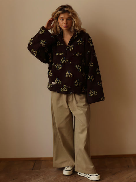 Veste Polaire Sherpa à Fleurs Oversize