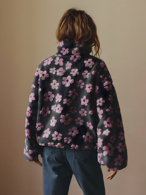 Veste Polaire Sherpa à Fleurs Oversize