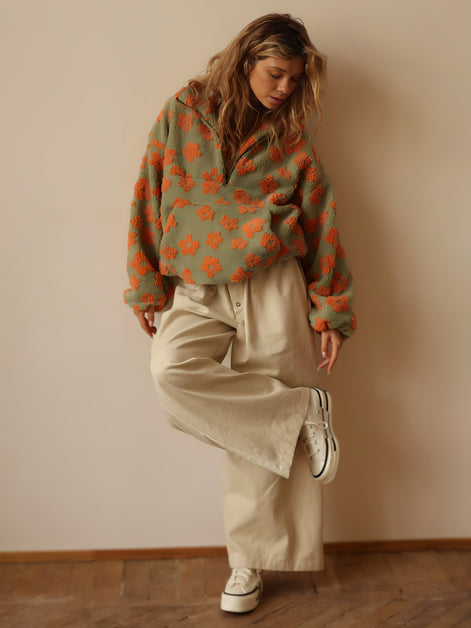 Veste Polaire Sherpa à Fleurs Oversize