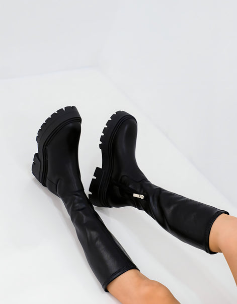 Bottes Hautes Chunky à Semelle Crantée