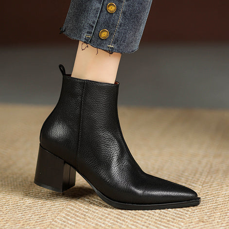 Bottines Pointues en Cuir Véritable