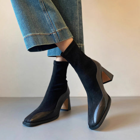 Bottines Carrées en Suède & Cuir