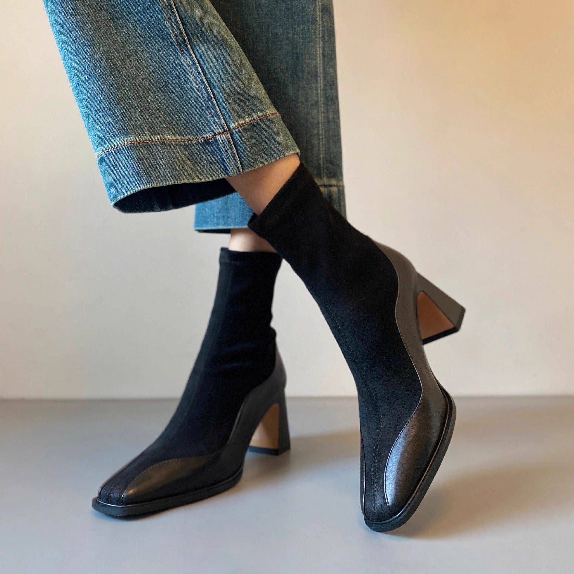 Bottines Carrées en Suède & Cuir