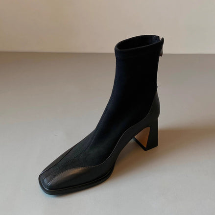 Bottines Carrées en Suède & Cuir