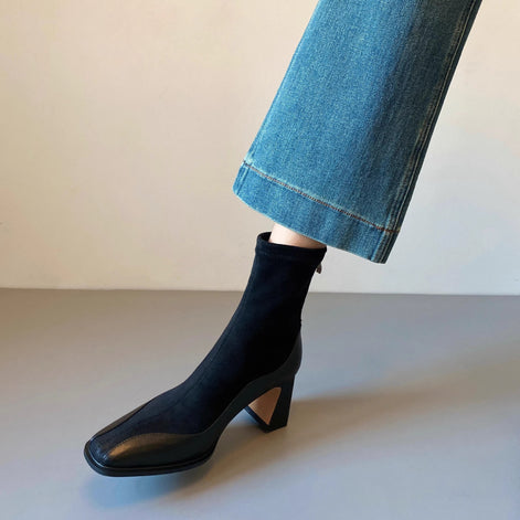 Bottines Carrées en Suède & Cuir