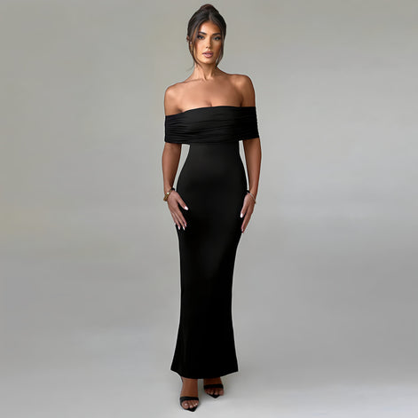 Robe Longue Épaules Dénudées Élégance Noire