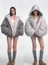 Blouson Oversize Réversible avec Col Fourrure