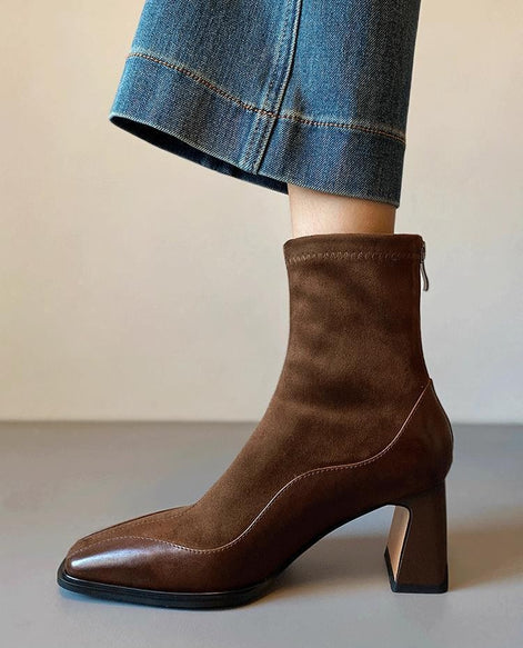 Bottines Carrées en Suède & Cuir