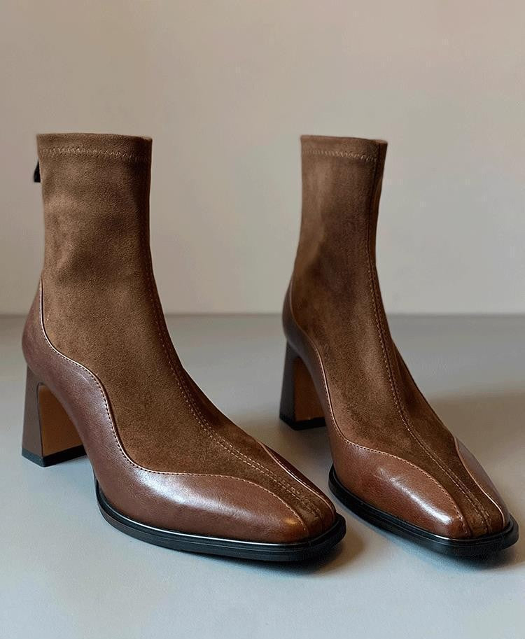 Bottines Carrées en Suède & Cuir