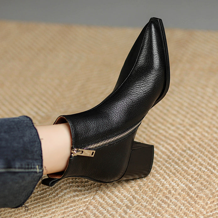 Bottines Pointues en Cuir Véritable
