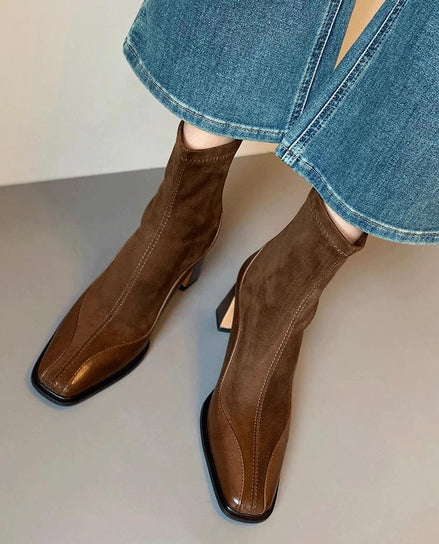 Bottines Carrées en Suède & Cuir