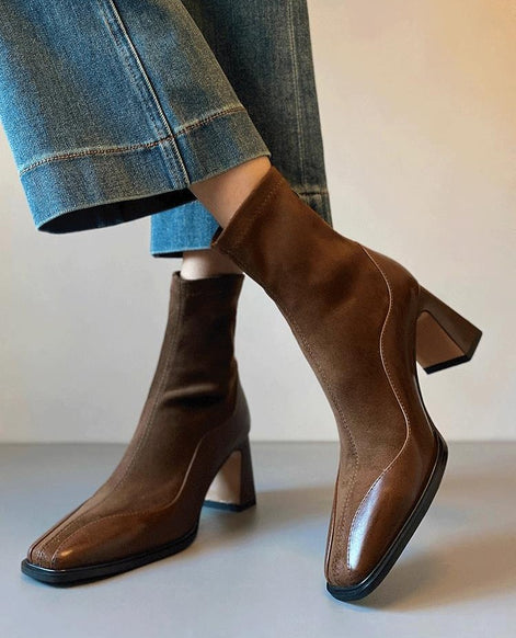 Bottines Carrées en Suède & Cuir