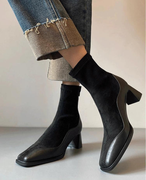 Bottines Carrées en Suède & Cuir