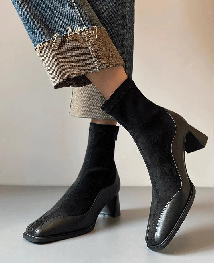 Bottines Carrées en Suède & Cuir