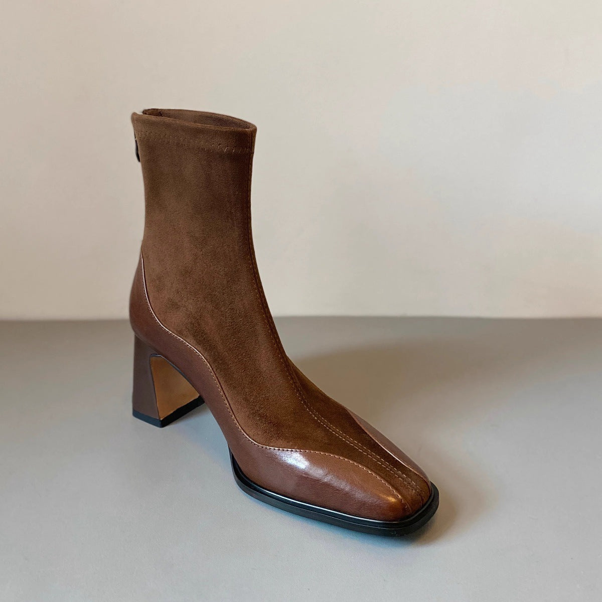 Bottines Carrées en Suède & Cuir