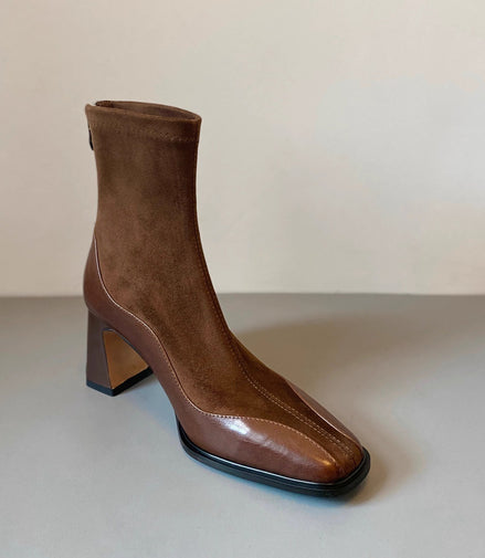 Bottines Carrées en Suède & Cuir