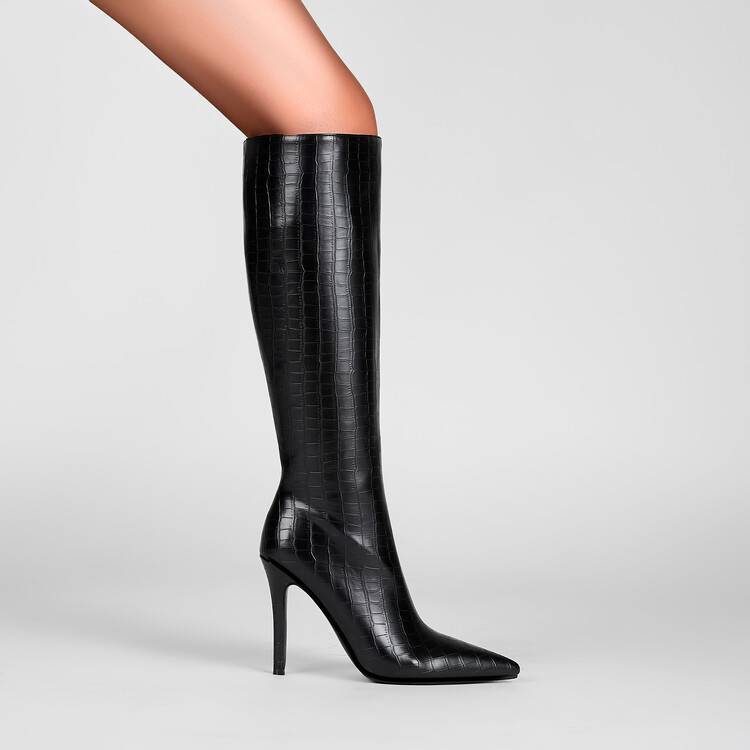 Cuissardes Noires Effet Croco