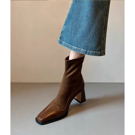 Bottines Carrées en Suède & Cuir