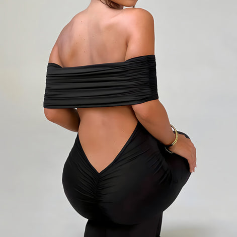 Robe Longue Épaules Dénudées Élégance Noire