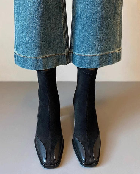 Bottines Carrées en Suède & Cuir
