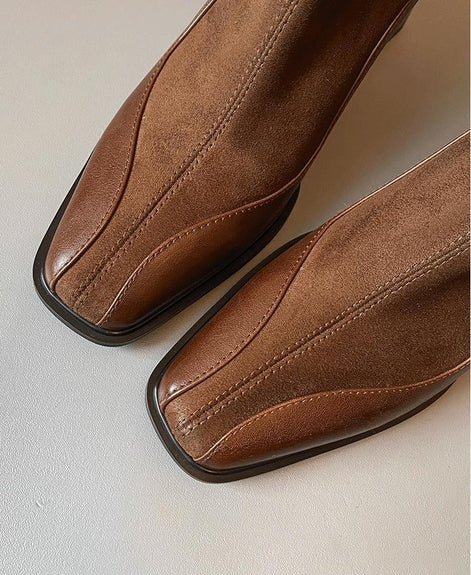 Bottines Carrées en Suède & Cuir