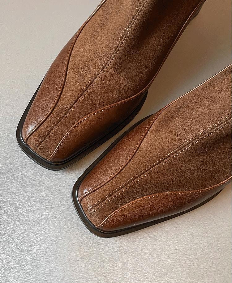 Bottines Carrées en Suède & Cuir