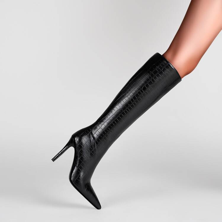 Cuissardes Noires Effet Croco