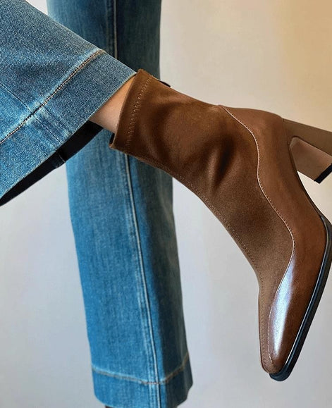 Bottines Carrées en Suède & Cuir