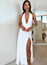 Robe Longue d’Été Dos Nu à Col Halter et Fente Sexy