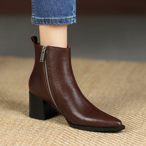 Bottines Pointues en Cuir Véritable