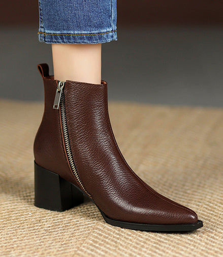 Bottines Pointues en Cuir Véritable