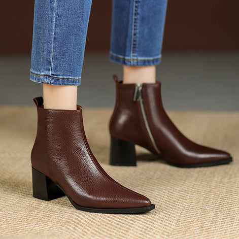 Bottines Pointues en Cuir Véritable