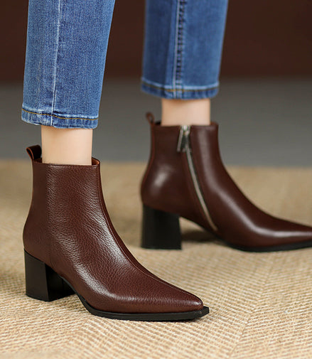 Bottines Pointues en Cuir Véritable
