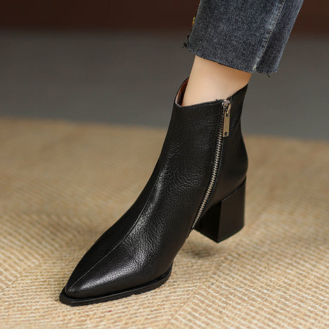 Bottines Pointues en Cuir Véritable