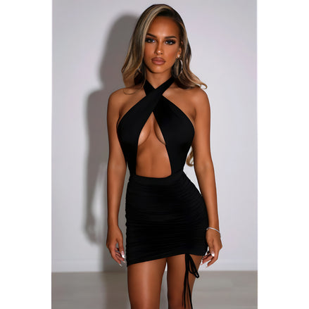 Robe Sexy Dos Nu Croisée à Fronces