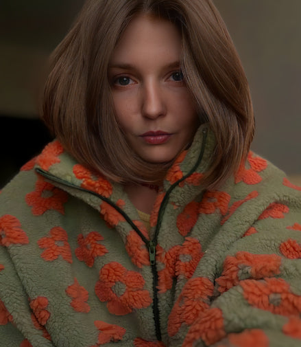 Veste Polaire Sherpa à Fleurs Oversize