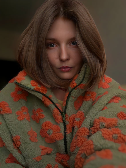 Veste Polaire Sherpa à Fleurs Oversize