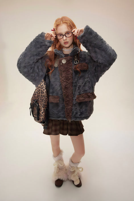 Veste Fausse Fourrure Patchwork