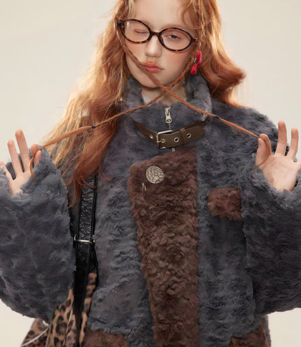 Veste Fausse Fourrure Patchwork